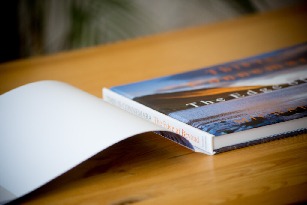 White mouse and stacked printed books with blue cover on wooden surface.