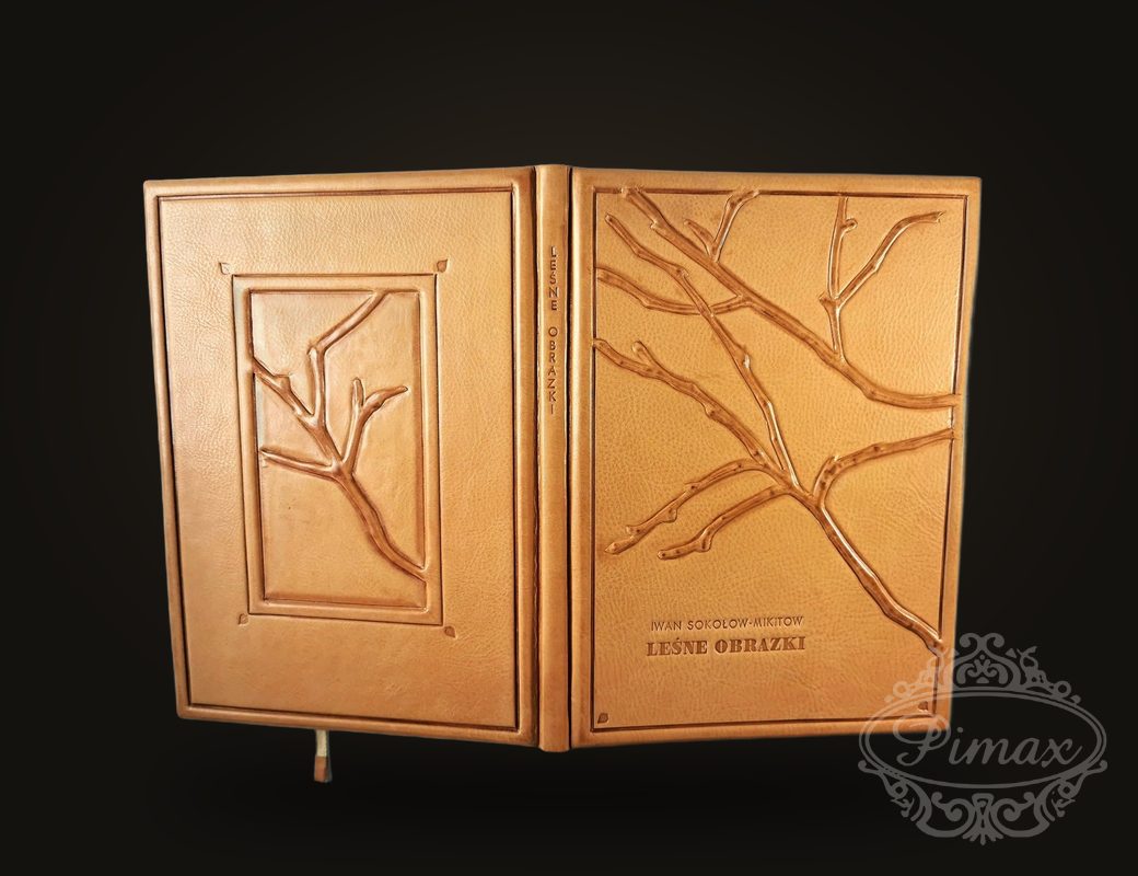 Tan leather binding with branches tooled in relief – PIMAX