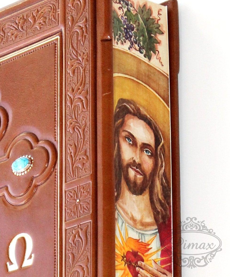 Sacred Heart hand-painted across the fore-edge of a leather Bible – PIMAX