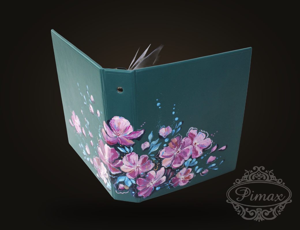 Teal leather organiser hand-painted with flowers – PIMAX
